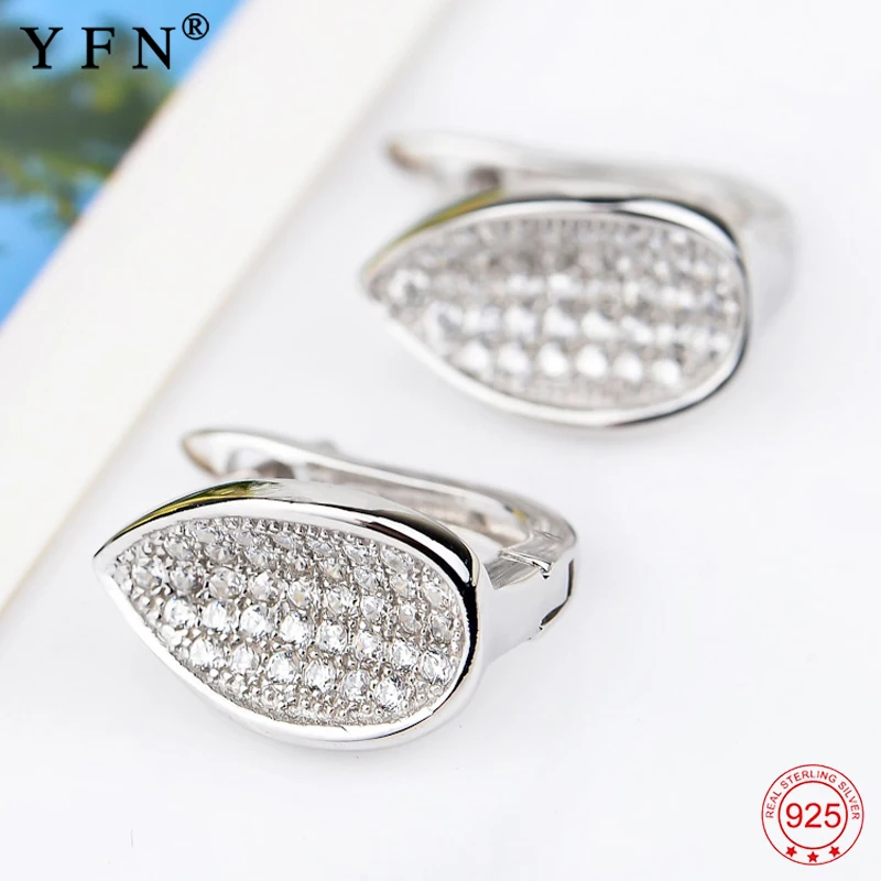 

YFN 925 Sterling Silver Earring Sweet Classic Leaf Hoop Earrings Clear Stock Sales GNE0837