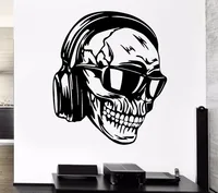 Headphones Skull Wall Sticker Music Cool Decor Rock Pop For Bedroom Removable Art Mural Wall Sticker For Living Room L523