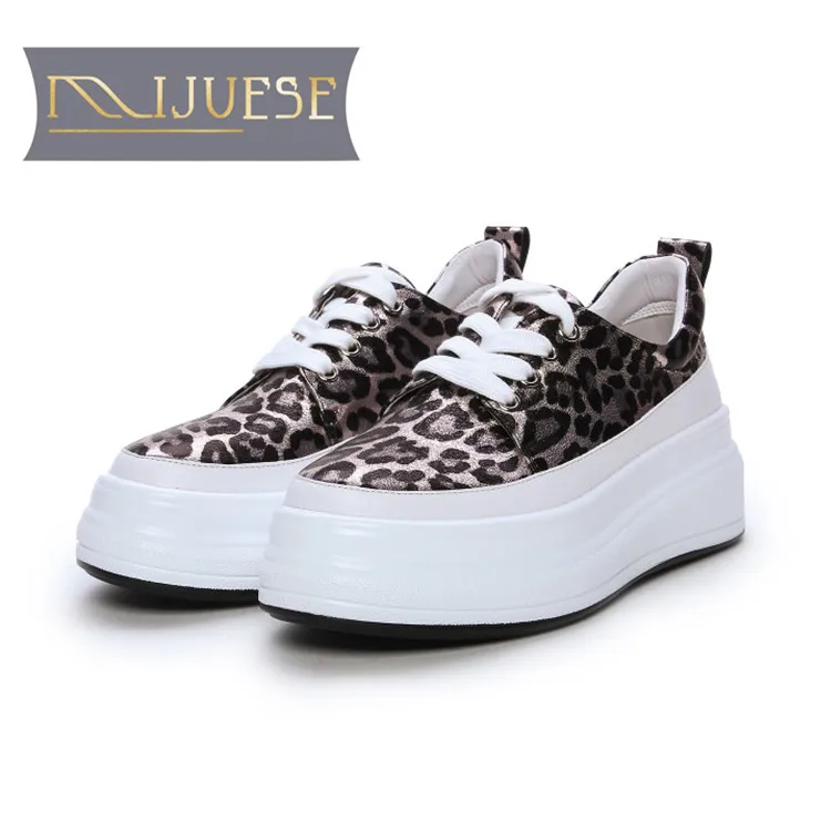 MLJUESE/Женская обувь на плоской подошве из овечьей кожи шнуровке леопардового