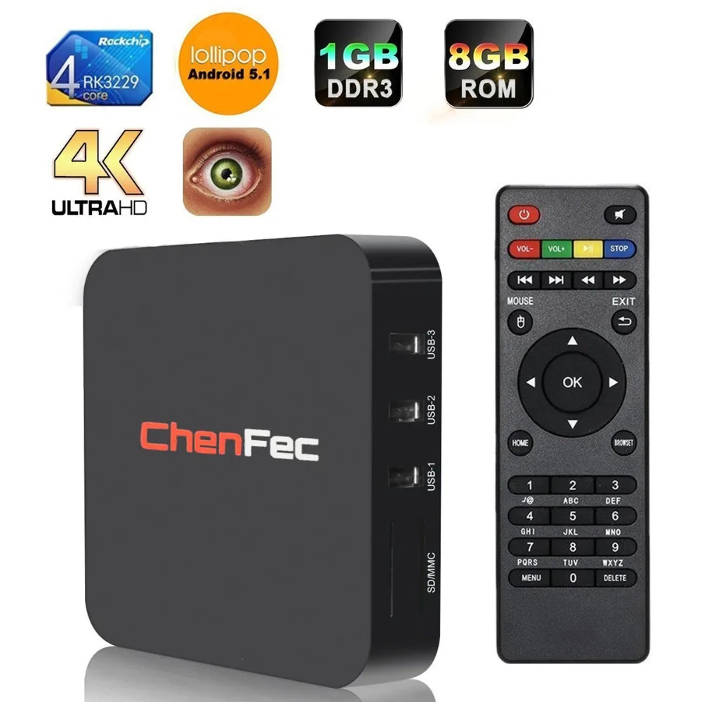 CHENFEC Q1 pro 4 K Android ТВ коробка RK3229 1G/8G Quad core K/2 H.265 3D 2 4G Wi Fi телевизионная приставка OTT