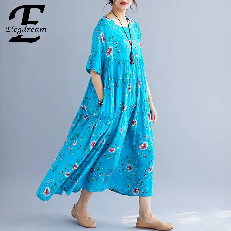 Elegdream плюс размер женское бохо платье с модным принтом летние выходные Пляж