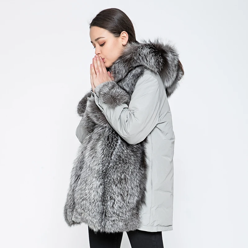 OFTBUY brand 2019 winter jacket women long parka outerwear parkas natural real sliver fox fur collar coat white duck down | Женская