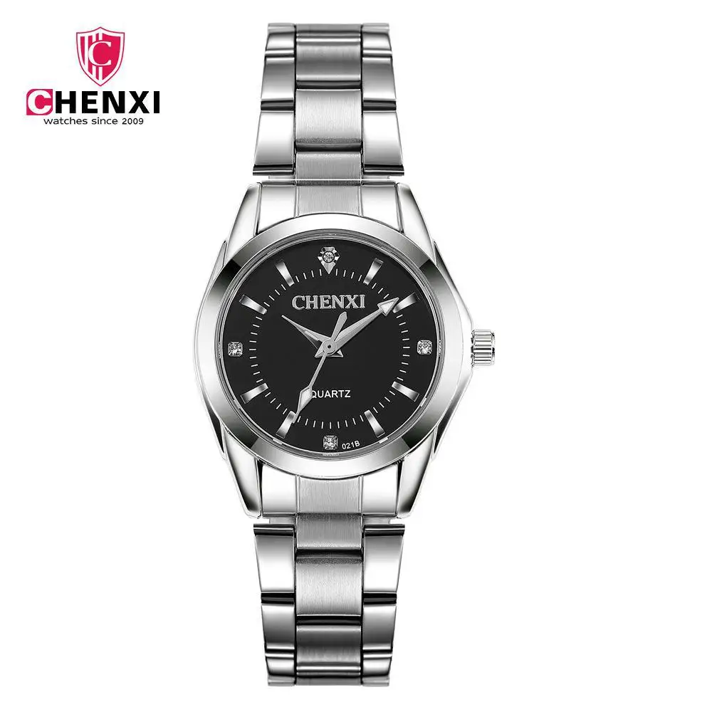 021B Новая мода CHENXI CX021B бренд relogio роскошные женские повседневные часы водонепроницаемые часы женские часы платье Подарок Стразы - Цвет: Черный