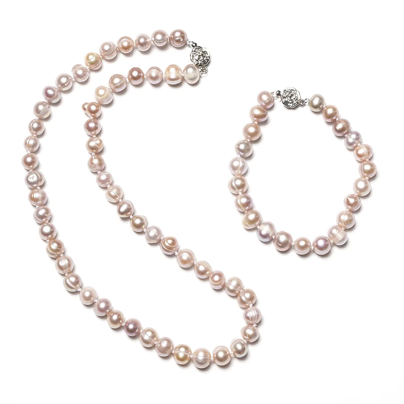 

Small 18 inch pearl necklace with yellow luster and 7.5 inch simple and delicate Pearl Bracelet Having 8-9 MM Pearl beads