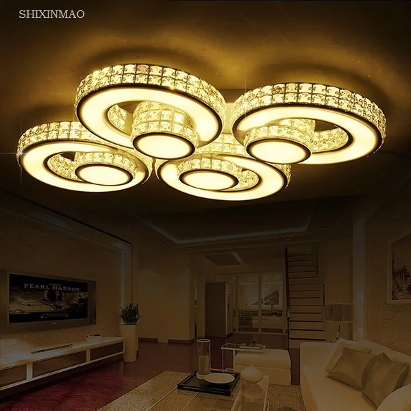 Современный Креативный потолочный светильник с кольцом и кристаллами