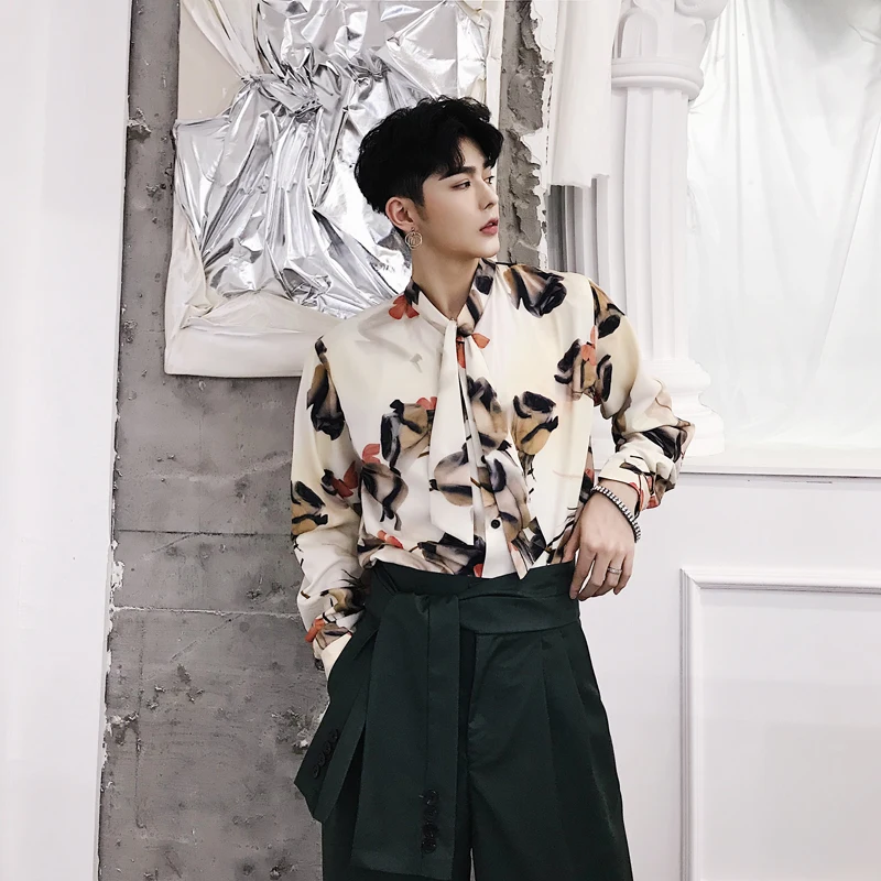 Autumn Quality Japanese Streetwear Designer Luxury Mens Shirts Fall Fashion Vintage Casual Long Sleeve Floral Shirt Men Dress | Мужская