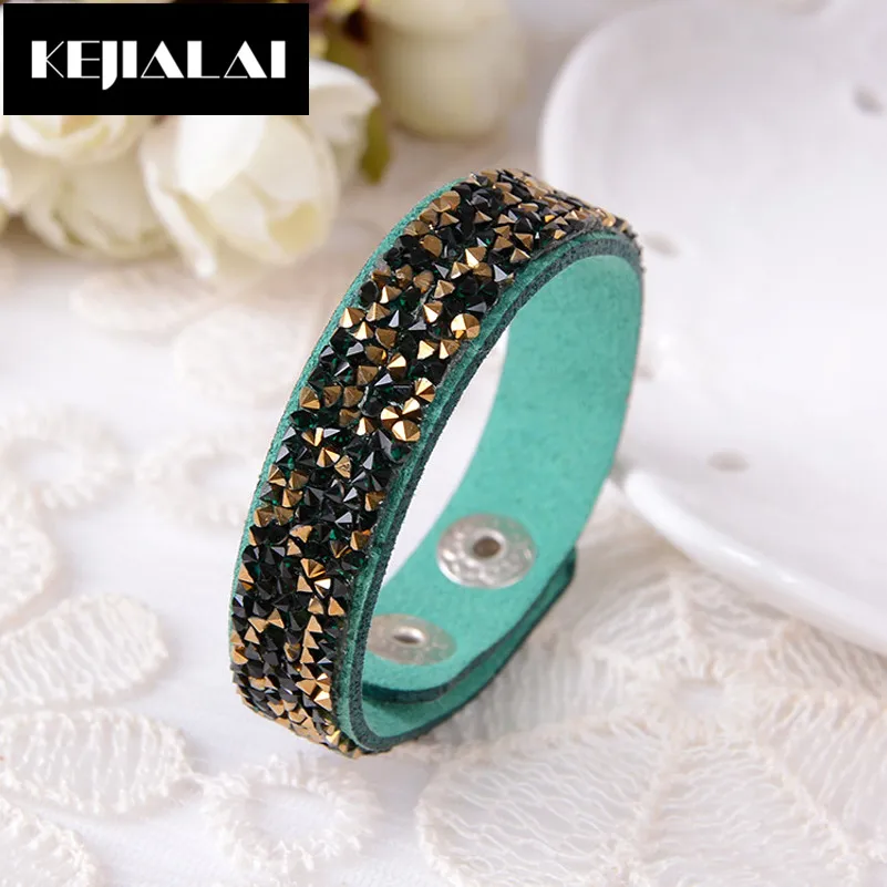 2017 Украшенные стразами Кожаные браслеты для Для женщин проложили блестящими