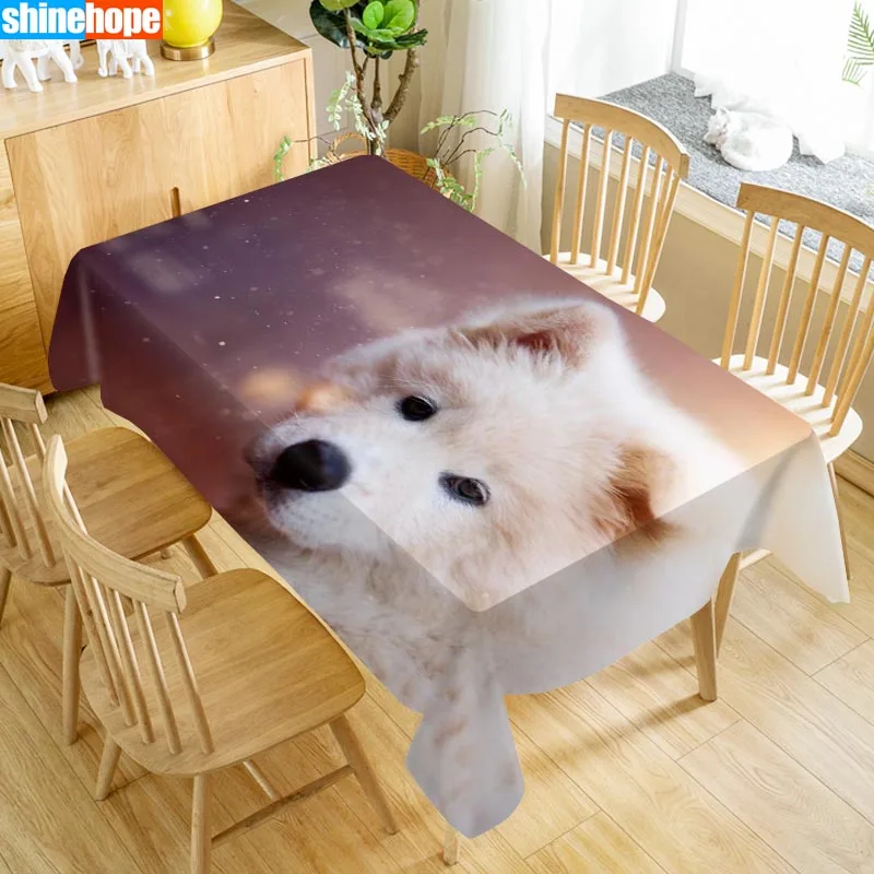 Прямоугольная Водонепроницаемая маслостойкая Скатерть с принтом «Собака самоеда» на заказ, скатерть из ткани Оксфорд с изображением животных, свадебная скатерть