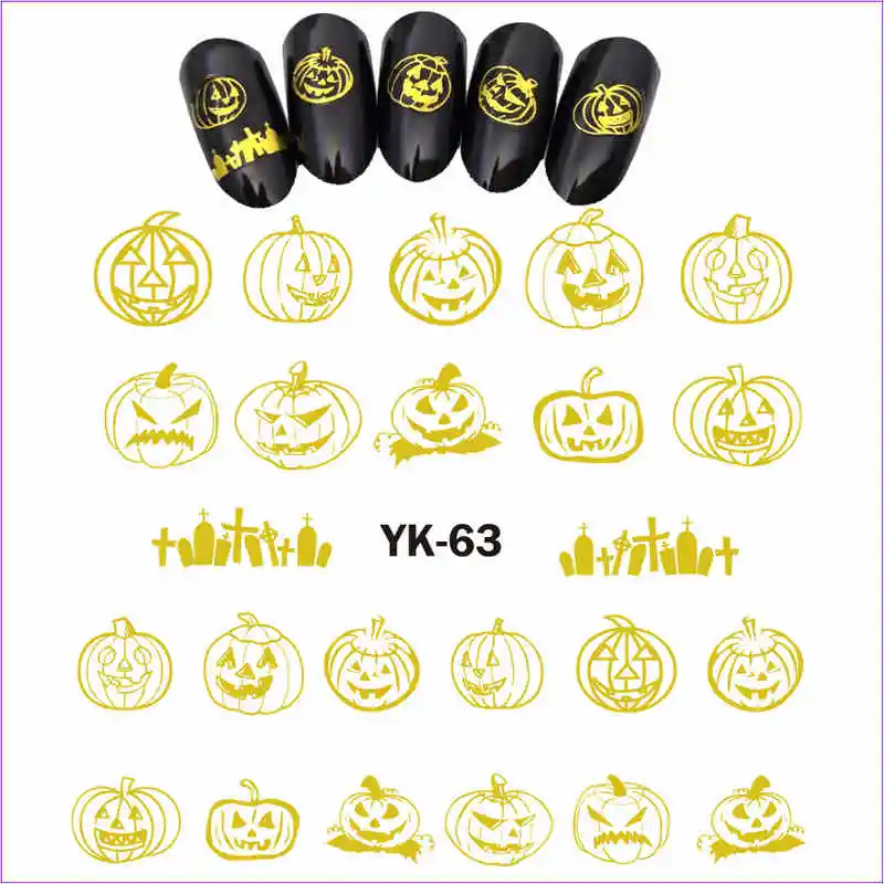YK063 GOLD UPRETTEGO Золотые/серебряные Водные Наклейки металлические наклейки для ногтей Хэллоуин Дерево призрак ведьма летучие мыши тыква кошка коготь паук YK61-66 - Цвет: YK063 GOLD