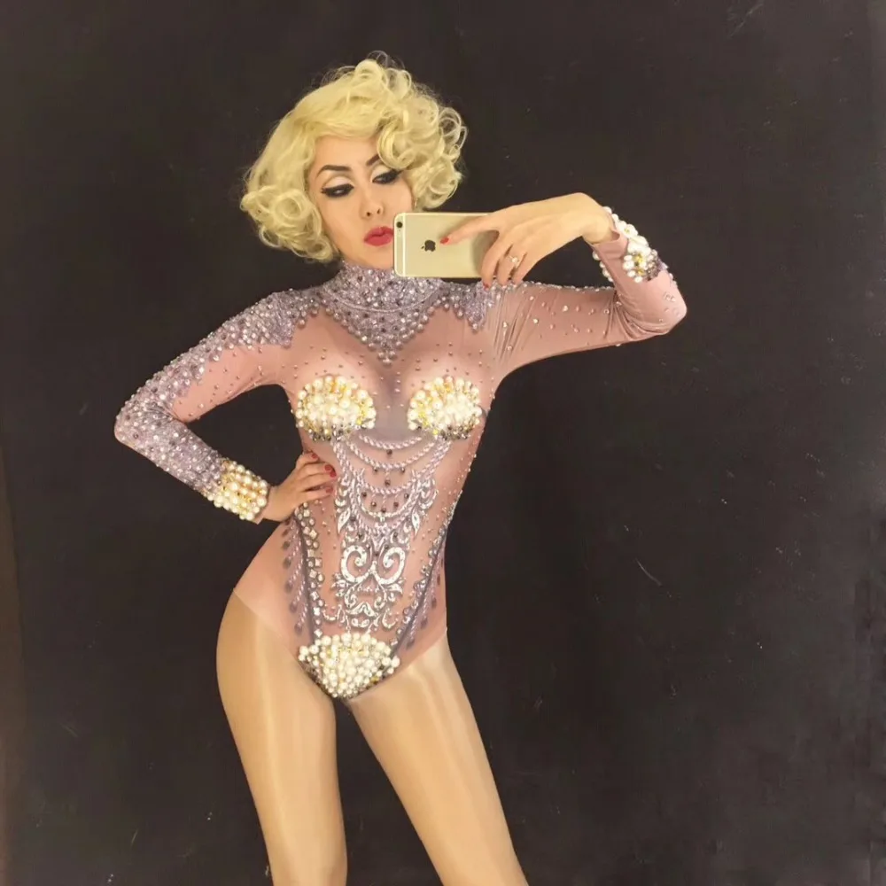 

Sexy Stage Bodysuit for Singer Sparkling Crystals Stones Jumpsuit Celebrate Nightclub Dj Performance Party Wear Women outfit