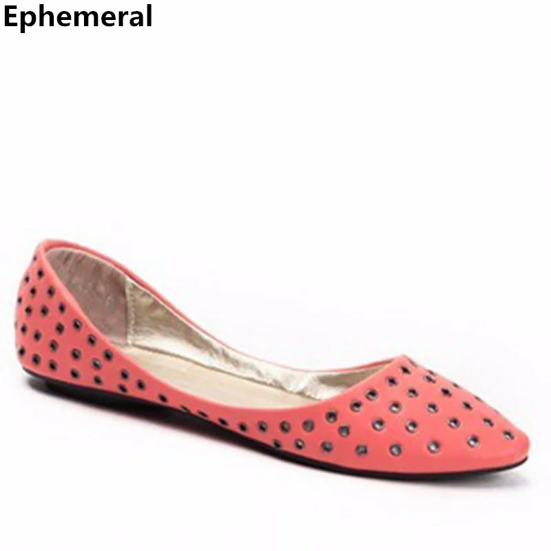 Недорогие женские блестящие туфли балетки больших размеров (4 15) с заклепками и