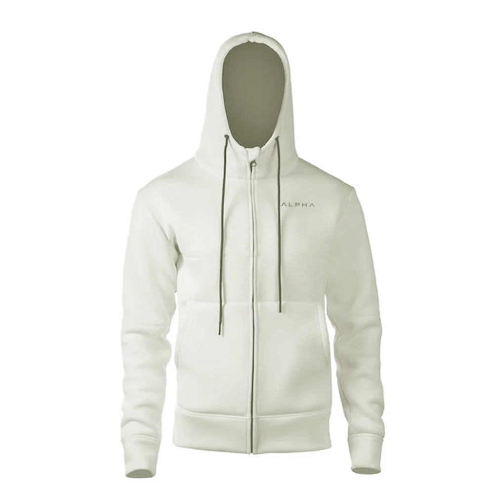 beige Alpha мужские толстовки Фитнес Бодибилдинг толстовка на молнии Спортивная мужская тренировочная куртка с капюшоном одежда - Цвет: beige