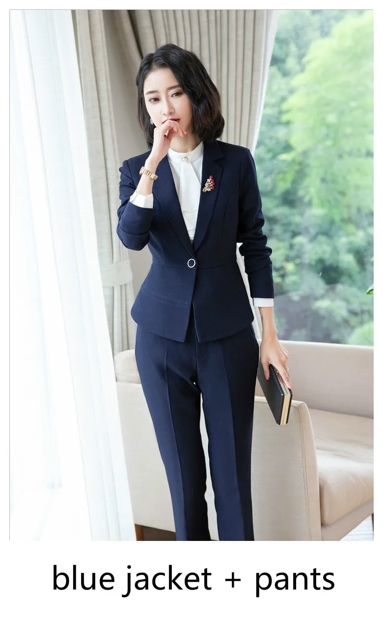 Blue Blazer Pants Женский Осенний Блейзер, однотонный, с длинными рукавами, на одной пуговице, Женская куртка, офисный, OL, тонкий, короткий, женский костюм, Офисная Рабочая одежда, пальто, Топ - Цвет: Blue Blazer Pants