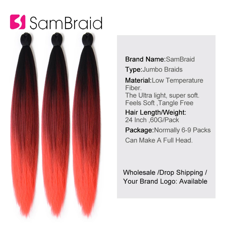 Sambraid, новинка, огромные косички, Омбре, вязанные крючком косички, волосы, предварительно растянутые, легкая косичка, синтетические волосы для наращивания, 24 дюйма, для женщин