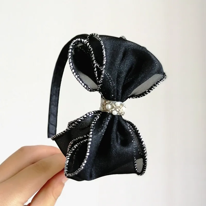 Повязка на голову детская блестящая с жемчугом и кристаллами | Аксессуары для