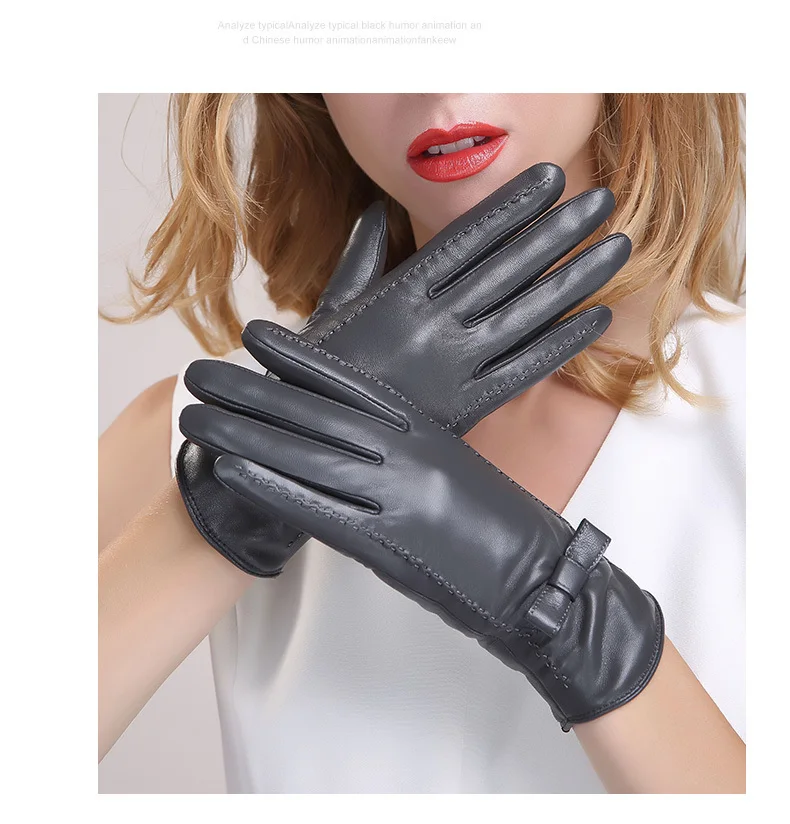 Genuine leather gloves women's fashion gloves winter add velvet thicken warm telefingers gloves touch screen sheepskin gloves068