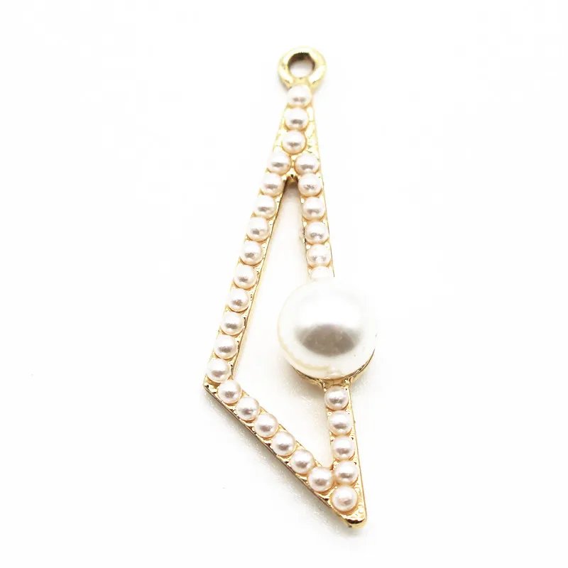 

Hot Selling 20pcs/lot Metal Gold Triangle Pearl Dangle Charms Hanging Charms Fit DIY Women Earring Bracelet Jewelry Making