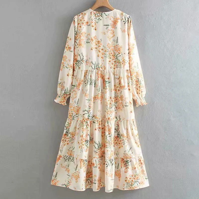 Женское платье модное ретро свободное с длинными рукавами Дамское Платье