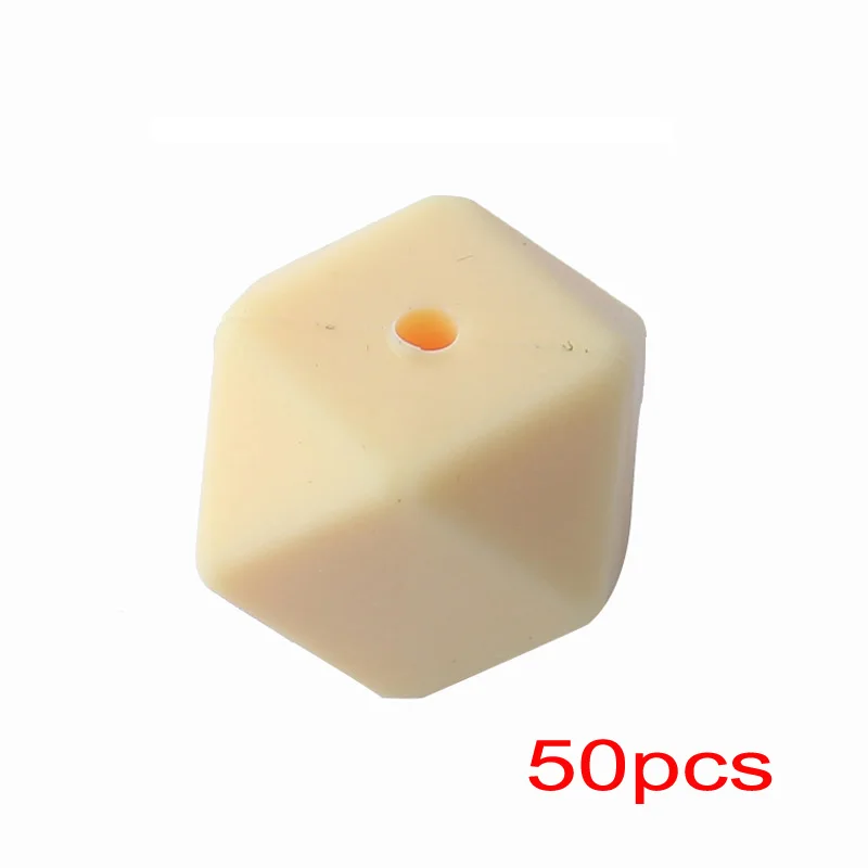 XCQGH 50 шт. 14 мм шестигранные Силиконовые Прорезыватели для зубов, бусины для еды, Siliocne, Детские зубные кольца для малышей, DIY - Цвет: Светло-желтый