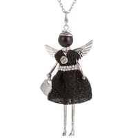 hocole modern design doll necklace angel wing long chain pendant rhinestone necklaces women girl crystal bag statement jewelry