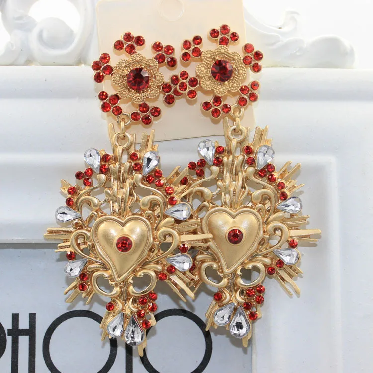 Женские винтажные серьги подвески с крупными крестами в форме цветка красного