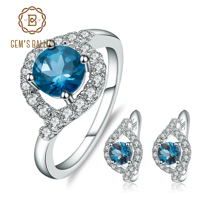 Женский ювелирный набор GEM'S BALLET кольцо с голубым топазом из серебра 925 пробы