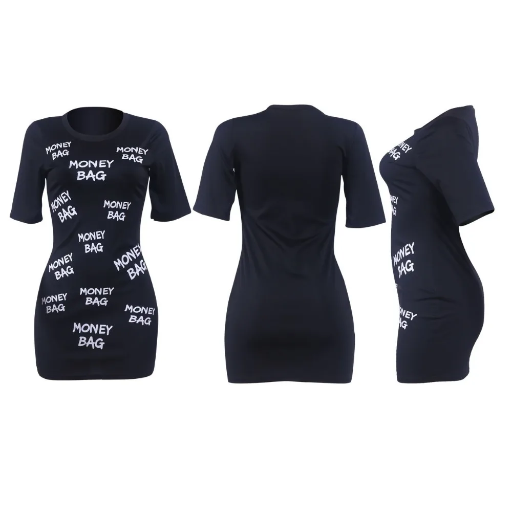 2018 Летние стильные платья Письмо печати Половина рукава Мода Для женщин бинты