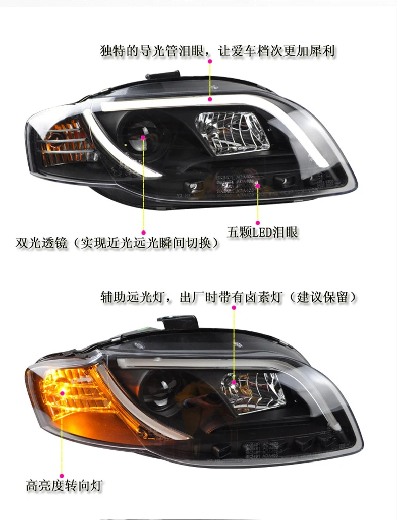 Doxa автомобильный Стайлинг для Audi A4 B7 фары 2005-2008 A4 B7 светодиодный фары DRL Объектив двойной луч H7 HID Xenon Биксеноновые линзы