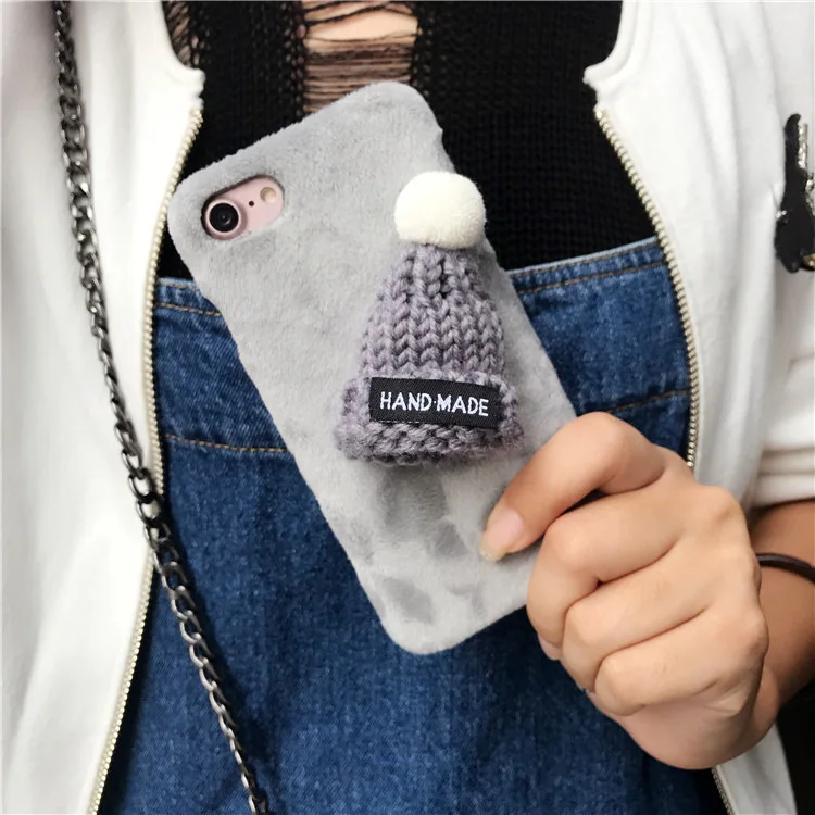 

Christmas Hat Gift Case for iPhone 7 8 Plus X XR Xs 11 12 mini Pro Max 6 6s SE Rabbit Bunny Fur Furry Cover Cony Hair Cases