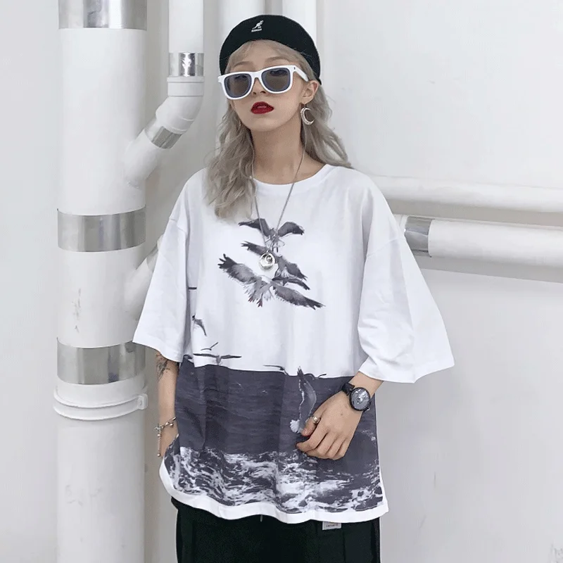 summer tops for women 2019 new vintage fashion t-shirt female Korean loose bf Harajuku short-sleeved O-Neck Tees streetwear tide | Женская