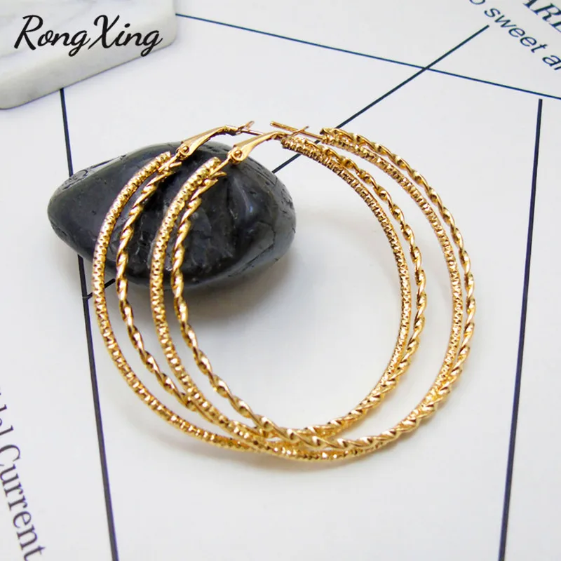 Женские серьги-кольца RongXing стильные двухслойные большие круглые серьги в стиле