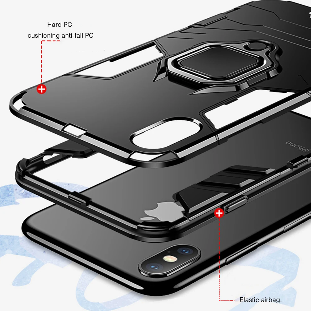 OTAO Magnetic Car Case For iPhone XS MAX XR X 8 Plus 7 6 6s Armor Shockproof 360 Finger Ring Magnet Stand Holder Cover | Мобильные