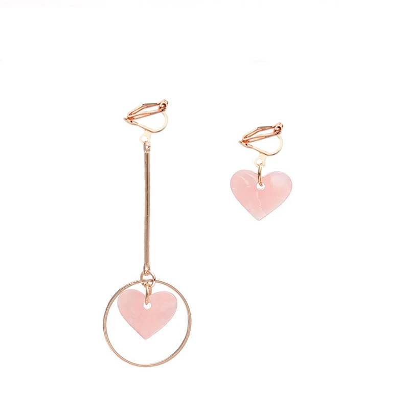 Clip Earrings JIOFREE, новинка, милые Асимметричные корейские серьги-клипсы с сердечком без проколов для женщин и девушек, Простые Модные ювелирные изделия - Окраска металла: Clip Earrings