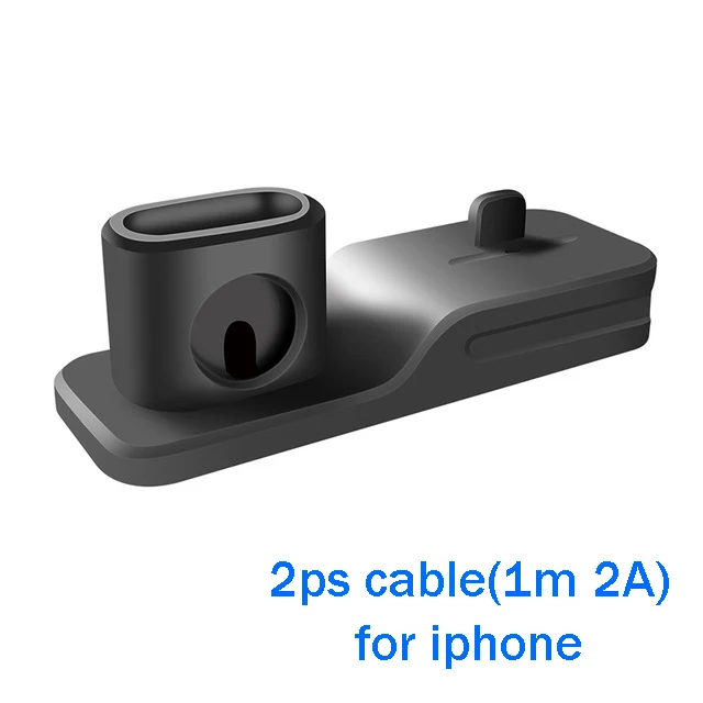 Black(2ps cable) 3 в 1 Держатель зарядного устройства для мобильного телефона, коробка для хранения кабеля для Apple watch, зарядная подставка для airpods iPhone, противоскользящая силиконовая основа - Plug Type: Black(2ps cable)