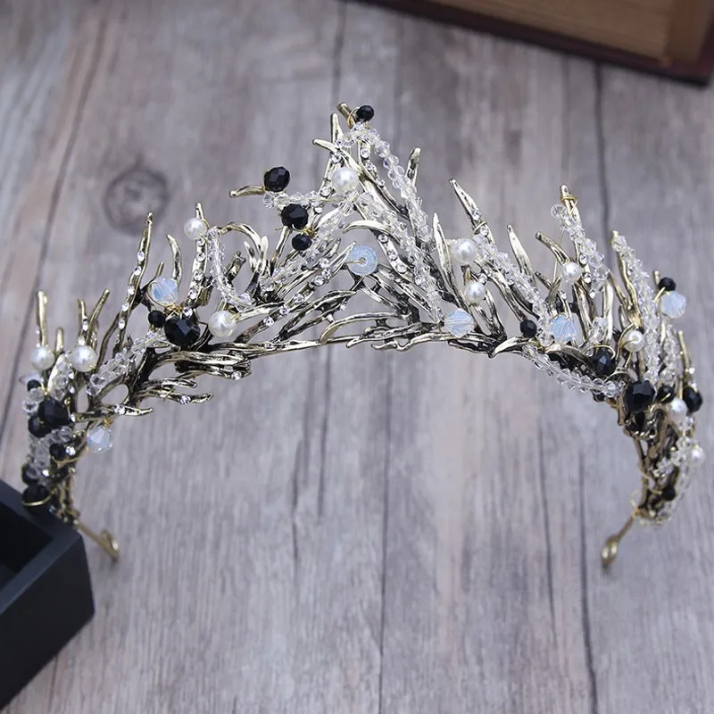 Barock Bronze Vintage Prinzessin Haar Crown Handgemachte Künstliche Rosa/Schwarz Strass Quinceanera Hochzeit Haarschmuck Hairwear