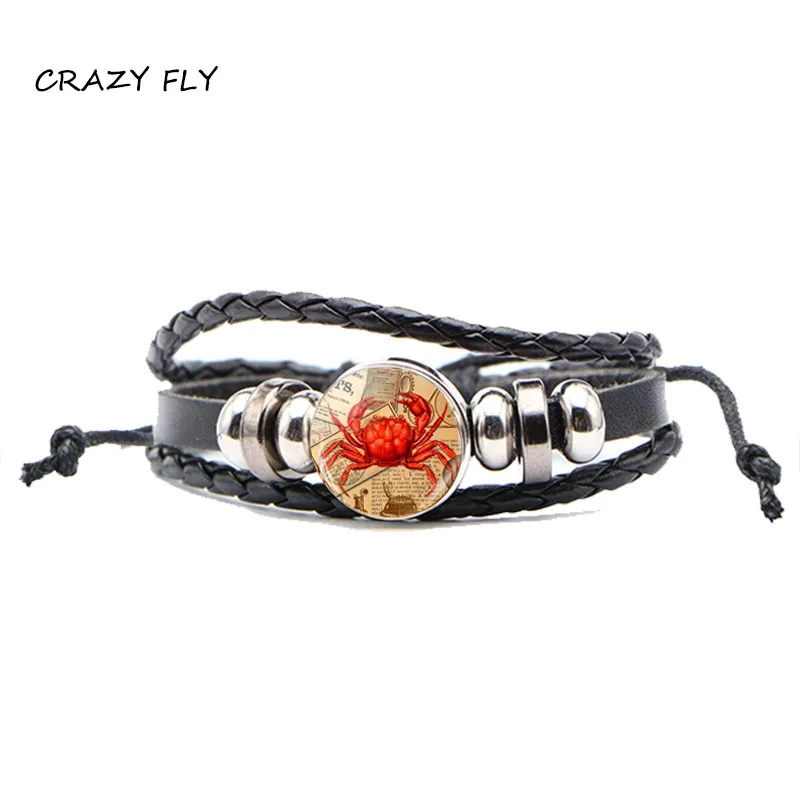 Магазин Crazy Fly 18 MM кнопки Винтаж мужские черные кожаные Сплав Кабошон Стекло Краб