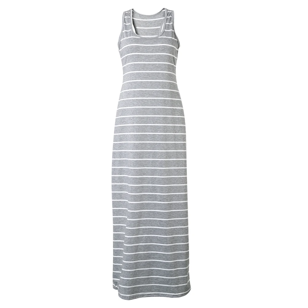 2017 женское летнее пляжное платье без рукавов в полоску повседневное длинное