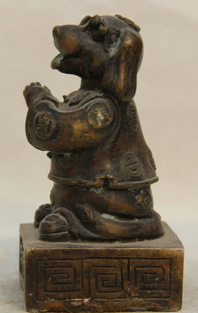 4 &quotСтарый Китайский Фэншуй Бронзовый Зодиак Год пес Собачка Щенок статуя