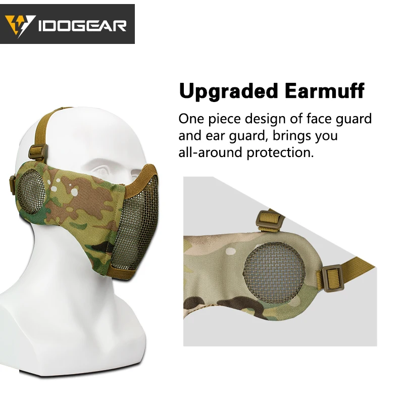 Маска для страйкбола IDO GEAR сетчатая полумаска лица с защитой ушей пейнтбольное