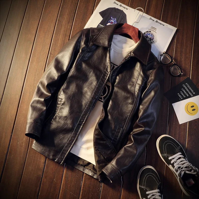 

Autumn Black mens PU Leather Jacket large size Men Motorcycle Coat Dark Brown Jackets and coats