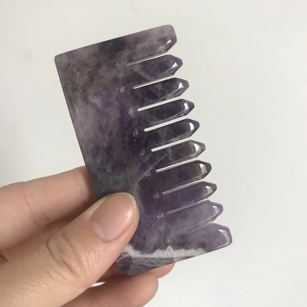 8cm amethyst New Design Natural Various Crystal Dream Amethyst Rose Quartz Black Obsidian Lapis Lazuli Red Jasper Massage Comb for Beauty SQ - Цвет: 8cm amethyst