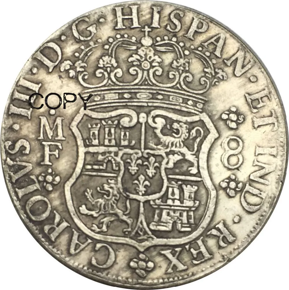 Мексиканский 8 реалов Чарльз III 1770 МФ купроникель серебряные копии монет|coin coins|coin