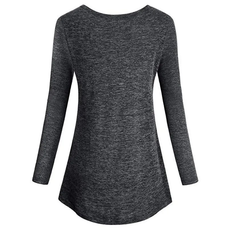 

YSMARKET New Women Autumn T-Shirt Casual Long Sleeve Loose Tops Fashion V Neck Button Female Clothes Big Swing E9033