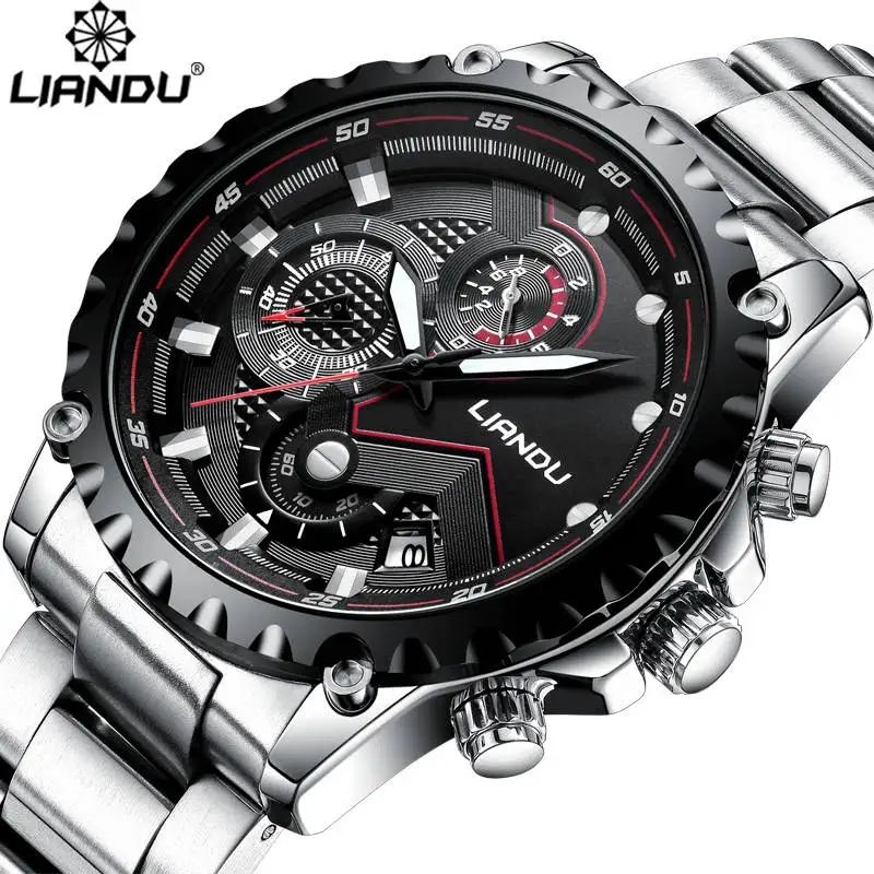 Часы LIANDU мужские полностью стальные роскошные брендовые деловые