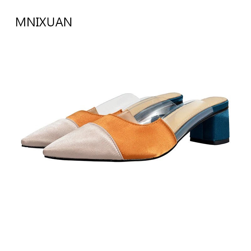 Модные женские туфли MNIXUAN лодочки мюли весна 2019 новинка шелковые прозрачные с