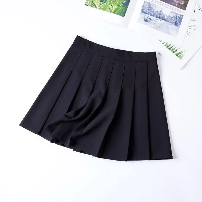 BLACK Чистый, плиссированные юбки для девочек; летние резинка на талии юбка с завышенной талией для девочек; мягкая обувь для девочек-школьниц маленькая модная юбка Лолита юбка - Цвет: BLACK