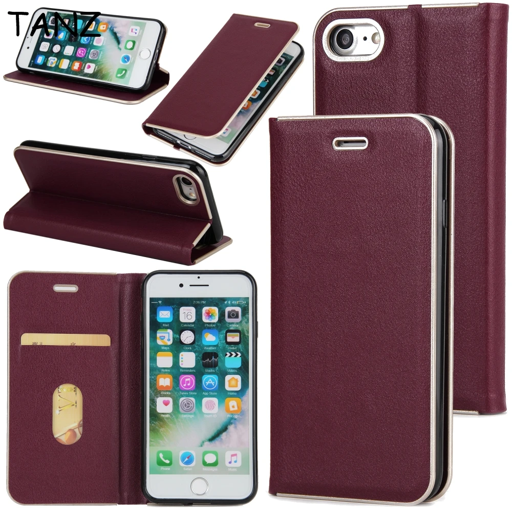 TANZ Card Stand Wallet Case For iPhone 7 8 6S 6 Plus 5S SE 5 Luxury Magnet Leather phone case Flip Cover Coque PC+PU+TPU |