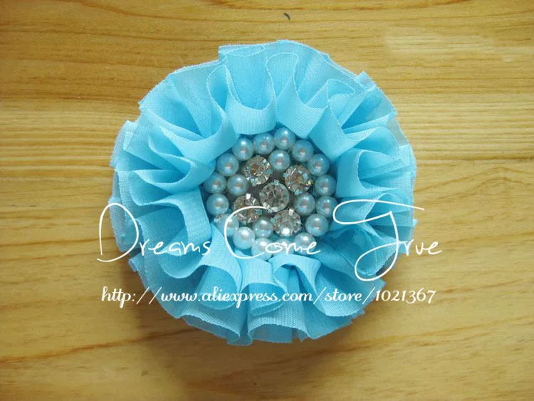 (50 шт./лот) 11 см 15 цветов гофрированный цветок с жемчугом Rihnestone центр для маленьких