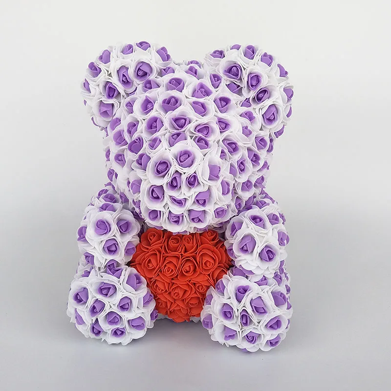 purple1 Медвежонок Роза медведь с сердцем искусственные розы Пена Розы Цветок День святого Валентина подарки День матери 35 см цветы - Color: purple1