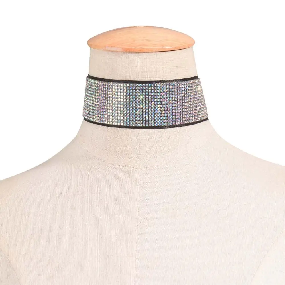 Лидер продаж разноцветный Полный Кристалл Rhinestone широкий колье Цепочки и ожерелья для Для женщин Diamante Кольер Цепочки и ожерелья Свадебные вечерние изделия подарки - Окраска металла: 38mm